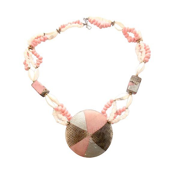 DISCO LEMONADE Vintage Edition, Festival Pink Mother of Pearl Statement Necklace - Picture 2 of 4